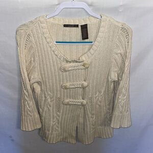 Heather B Women’s Cable Knit Sweater Size Medium Ivory Going Out Party 3/4 Slv